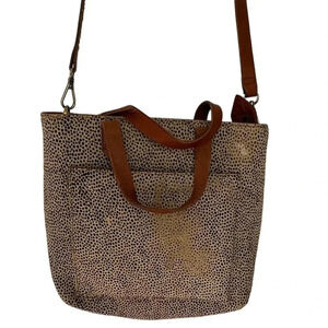 Madewell medium transport convertible tote tan + brown spotted calf hair handbag